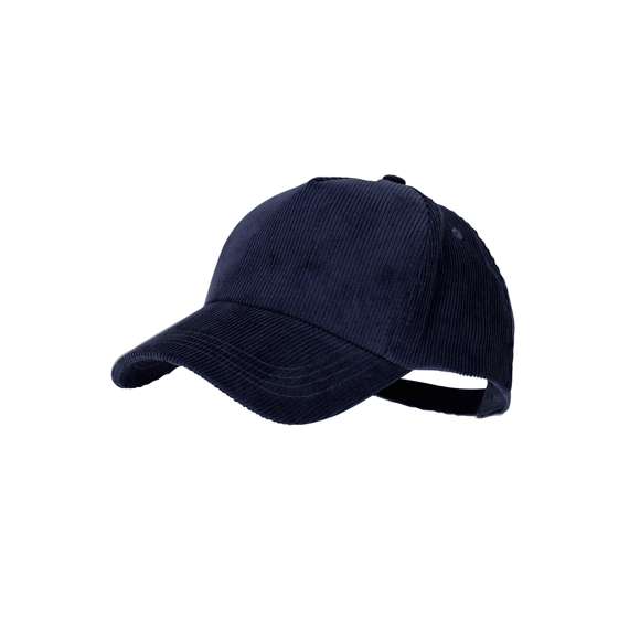 Gorra de 5 paneles fabricada en resistente poliéster efecto pana. Con orificios de ventilación bordados y cierre trasero ajustable de hebilla metálica. Disponible en variada gama de colores.