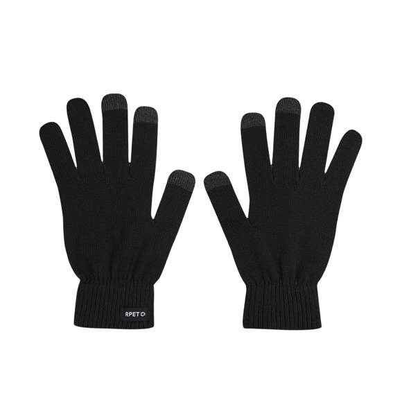 Guantes fabricados en cálido y suave tejido poliéster RPET. Con función táctil en dedos corazón, índice y pulgar a color. Talla única adulto. Con distintitivo RPET en etiqueta exterior. El material RPET se elabora a partir de plástico reciclado, para así fomentar la reutilización de residuos plásticos y ayudar a la sostenibilidad del planeta.