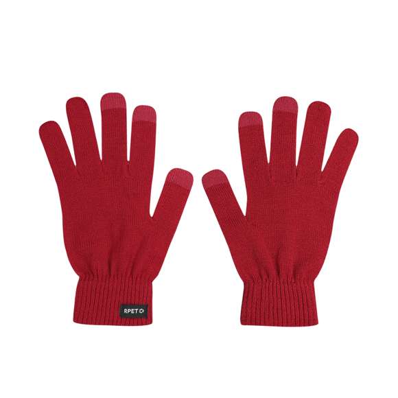 Guantes fabricados en cálido y suave tejido poliéster RPET. Con función táctil en dedos corazón, índice y pulgar a color. Talla única adulto. Con distintitivo RPET en etiqueta exterior. El material RPET se elabora a partir de plástico reciclado, para así fomentar la reutilización de residuos plásticos y ayudar a la sostenibilidad del planeta.