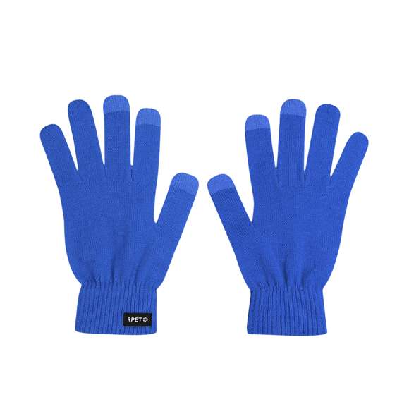 Guantes fabricados en cálido y suave tejido poliéster RPET. Con función táctil en dedos corazón, índice y pulgar a color. Talla única adulto. Con distintitivo RPET en etiqueta exterior. El material RPET se elabora a partir de plástico reciclado, para así fomentar la reutilización de residuos plásticos y ayudar a la sostenibilidad del planeta.