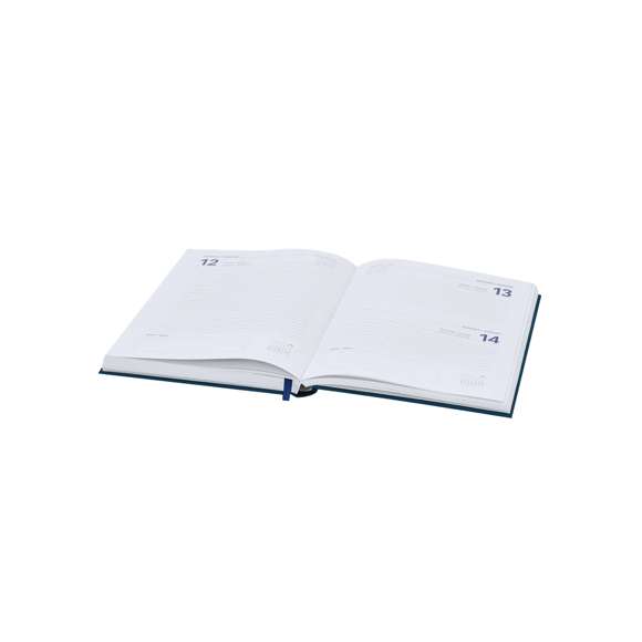 Agenda de tamaño B5 acabada en suave y resistente PU. Con cubiertas rígidas. Incluye caja kraft de presentación.Diseño página día y marcapáginas de tela. En 2 idiomas: castellano e inglés.