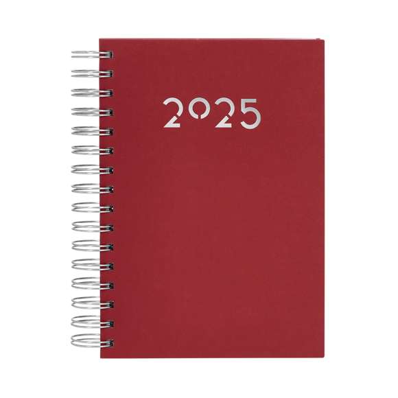 Agenda de anillas tamaño A5, acabada en resistente y suave PU. Con cubiertas rígidas. Incluye caja kraft de presentación.Diseño página día y páginas con esquina troquelada para marcar el día. En 2 idiomas: castellano e inglés.