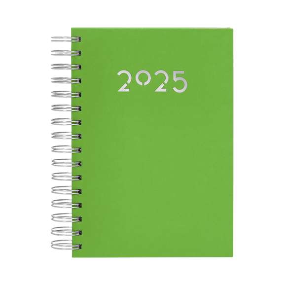 Agenda de anillas tamaño A5, acabada en resistente y suave PU. Con cubiertas rígidas. Incluye caja kraft de presentación.Diseño página día y páginas con esquina troquelada para marcar el día. En 2 idiomas: castellano e inglés.