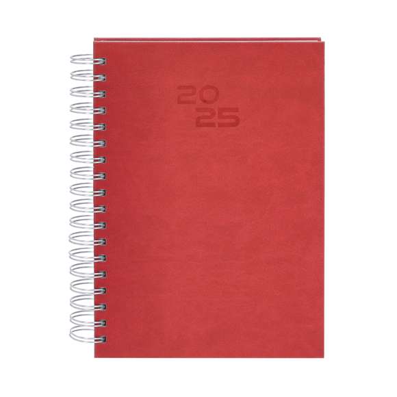 Agenda de anillas tamaño B5, acabada en resistente y suave PU. Con cubiertas rígidas. Incluye caja kraft de presentación.Diseño página día y páginas con esquina troquelada para marcar el día. En 2 idiomas: castellano e inglés.