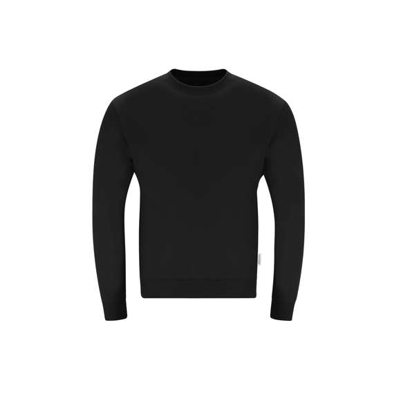 Sudadera Unisex de Algodón Orgánico y Poliéster Reciclado, en suave felpa perchada de 280 g/m2. Con cuello, puños y cintura de punto canalé de elastano. Cubrecosturas en el interior del cuello, con etiqueta distintiva eco.