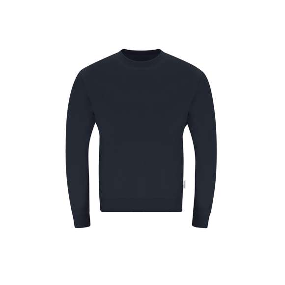 Sudadera Unisex de Algodón Orgánico y Poliéster Reciclado, en suave felpa perchada de 280 g/m2. Con cuello, puños y cintura de punto canalé de elastano. Cubrecosturas en el interior del cuello, con etiqueta distintiva eco.