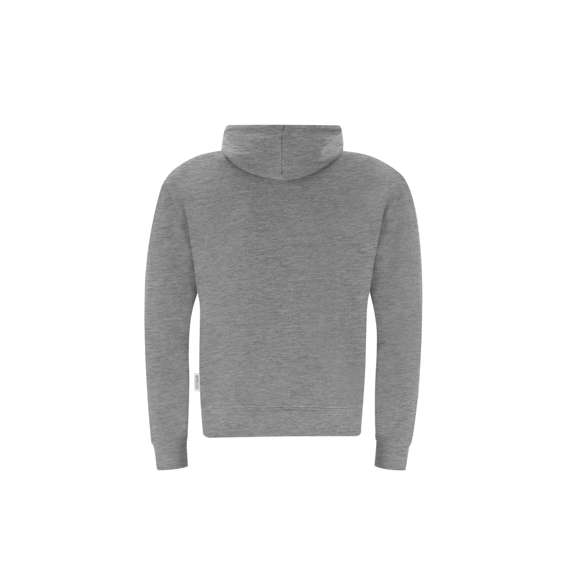 Sudadera con capucha Unisex de Algodón Orgánico y Poliéster Reciclado, en suave felpa perchada de 280 g/m2. Con capucha forrada de doble capa, cordones redondos ajustables -con topes a juego- y ojales metálicos. Puños y cintura de punto canalé de elastano y bolsillo frontal tipo canguro. Cubrecosturas reforzado en cuello, con etiqueta distintiva eco.