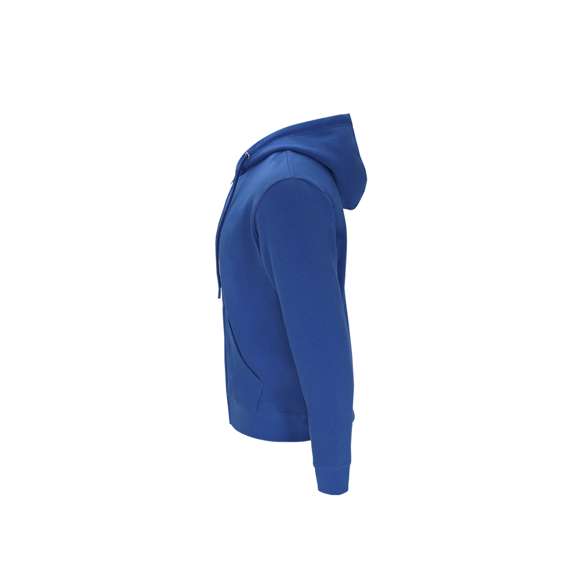 Sudadera Unisex con capucha y cremallera de Algodón Orgánico y Poliéster Reciclado, en suave felpa perchada de 280 g/m2. Con capucha forrada de doble capa, cordones redondos ajustables -con topes a juego- y ojales metálicos. Puños y cintura de punto canalé de elastano y bolsillo frontal tipo canguro. Apertura de cremallera oculta metálica, con cubrecosturas reforzado en cuello. Incluye etiqueta distintiva eco.