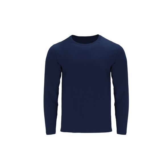 Camiseta de manga larga adulto en color, de suave y agradable tacto en 100% algodón, punto liso de 160 g/m2 (color gris: 85% algodón + 15% viscosa). Confeccionada en tejido tubular, de puños sin canalé. Con cuello redondo acanalado 1x1 y cubrecosturas reforzados en el cuello a juego.