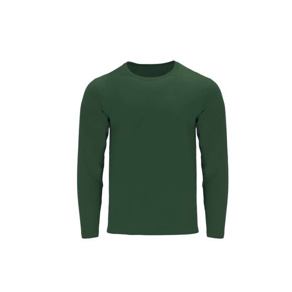 Camiseta de manga larga adulto en color, de suave y agradable tacto en 100% algodón, punto liso de 160 g/m2 (color gris: 85% algodón + 15% viscosa). Confeccionada en tejido tubular, de puños sin canalé. Con cuello redondo acanalado 1x1 y cubrecosturas reforzados en el cuello a juego.