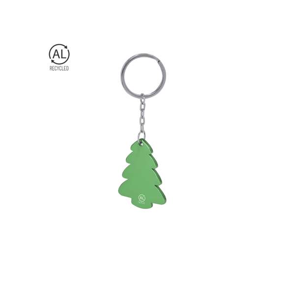 Llavero con diseño Árbol de Navidad fabricado en Aluminio Reciclado. Con distintivo de Aluminio Reciclado.El aluminio reciclado es un material con posibilidades de reciclaje casi infinitas, sin perder sus propiedades originales y consumiendo menos energía en este proceso.Certificación GRS (Global Recycled Standard / Estándar de Reciclaje Global), que garantiza el origen reciclado del material usado para fabricar el producto.