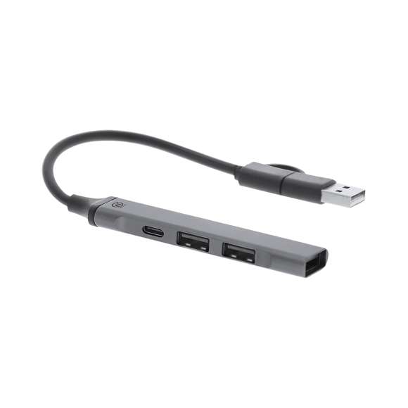 Puerto USB fabricado en Aluminio Reciclado. Con conexión dual USB/Tipo C y 4 puertos: 1 conexión Tipo C 3.0 y 3 puertos USB. Con distintivo Aluminio Reciclado. El aluminio reciclado es un material con posibilidades de reciclaje casi infinitas, sin perder sus propiedades originales y consumiendo menos energía en este proceso. Certificación GRS (Global Recycled Standard / Estándar de Reciclaje Global), que garantiza el origen reciclado del material usado para fabricar el producto.