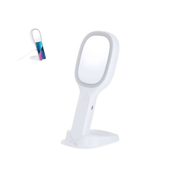 Espejo multifunción extraíble con versátiles funciones:- Espejo de aumento 1x por una cara y 5x por la otra.- Cargador inalámbrico de 15W.- Soporte para smartphone, permitiendo el uso del dispositivo mientras utilizas el espejo.- Luz con 3 intensidades: blanca, intermedia y cálida. Con 44 luces LEDs.- Compartimento para objetos pequeños.Fabricado conforme a los estándares RoHS y en cumplimiento con los siguientes requisitos de seguridad:Sistema de protección contra sobrecalentamiento. Sistema de protección contra sobrecarga. Sistema de bloqueo para evitar cortocircuitos.