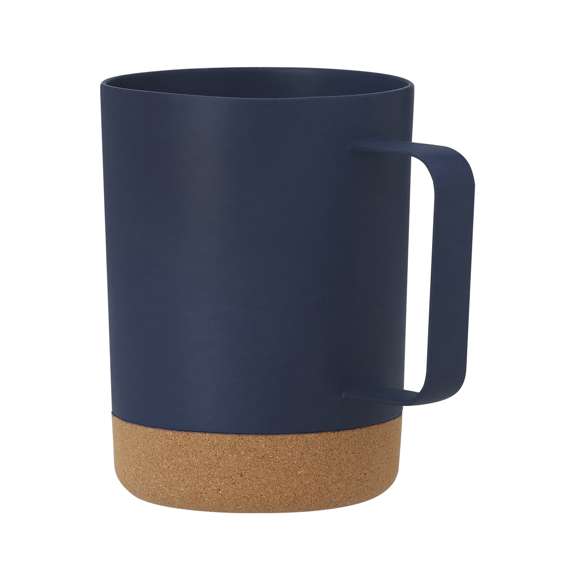 Taza fabricada en resistente PP Reciclado y corcho natural. Con 400 ml de capacidad. Distinguido diseño con original asa cuadrada. El PP reciclado es un plástico reciclado y altamente reciclable, de gran resistencia y apto para multitud de aplicaciones.