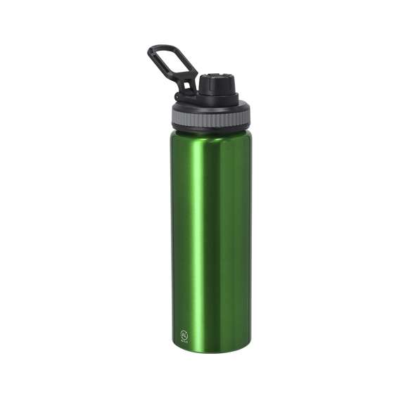 Bidón de Aluminio Reciclado con 800 ml de capacidad. Incluye tapadera color negro con sistema de cierre a rosca, agarre de silicona gris para un óptimo sellado, dosificador y asa para transporte ajustable. Incluye distintivo Aluminio Reciclado.El aluminio reciclado es un material con posibilidades de reciclaje casi infinitas, sin perder sus propiedades originales y consumiendo menos energía en este proceso.Certificación GRS (Global Recycled Standard / Estándar de Reciclaje Global), que garantiza el origen reciclado del material usado para fabricar el producto.