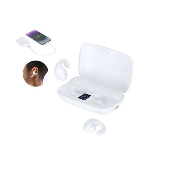 Auriculares open ear con power bank, diseñados para un ajuste perfecto y cómodo gracias a su práctico clip de suave silicona. Estos auriculares ofrecen una experiencia auditiva sin molestias, permitiendo disfrutar de la música o llamadas con total comodidad. Conexión Bluetooth 5.4 y función manos libres. Botón de control táctil integrado en el auricular. Incluye base de carga a juego con función power bank de 1200mAh de batería, conexión Tipo C de entrada y salida USB, cable de carga incluido (Tipo C). Incluye pantalla interior del estado de batería. Las capacidades mostradas en todas nuestras baterías auxiliares externas son reales, incorporando todas ellas baterías de grado A y no recicladas, con una vida útil de al menos 500 ciclos de carga y según normativa CE.Además, están fabricadas conforme a los estándares RoHS y en cumplimiento con los siguientes requisitos de seguridad:Sistema de protección contra sobrecarga del power bank.Sistema de protección contra descarga completa que proporciona una mayor durabilidad del power bank.Sistema de bloqueo para evitar cortocircuitos.Sistema de transferencia de carga constante, acorde con la capacidad del dispositivo de destino.