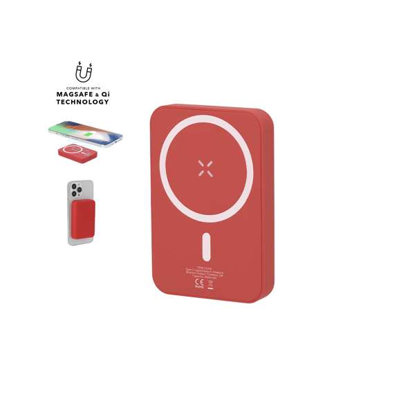 Batería auxiliar externa de 5.000 mAh con carga inalámbrica de 5W con fijación magnética Magsafe, permitiendo usar el dispositivo mientras se está cargando. Fabricada en ABS y acabado gomoso. Compatible con dispositivos equipados con tecnología de carga inalámbrica Qi.Las capacidades mostradas en todas nuestras baterías auxiliares externas son reales, incorporando todas ellas baterías de grado A y no recicladas, con una vida útil de al menos 500 ciclos de carga y según normativa CE. Además, están fabricadas conforme a los estándares RoHS y en cumplimiento con los siguientes requisitos de seguridad:Sistema de protección contra sobrecarga del power bank. Sistema de protección contra descarga completa que proporciona una mayor durabilidad del power bank. Sistema de bloqueo para evitar cortocircuitos. Sistema de transferencia de carga constante, acorde con la capacidad del dispositivo de destino.