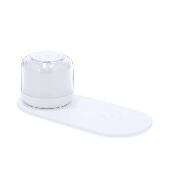 Lámpara multifunción. Incluye:- Lámpara portátil de carga inalámbrica de 12 LEDs. Con 2 posiciones de luz regulables por botones táctiles: luz blanca y multicolor. - Cargador inalámbrico de 15W.
