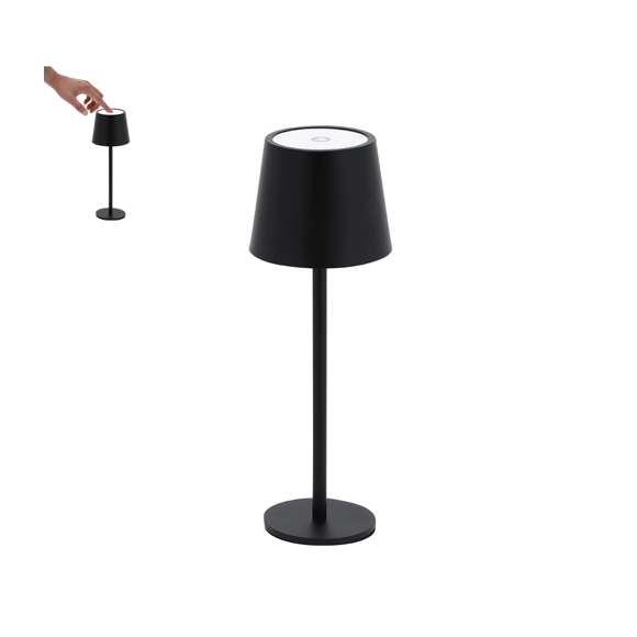 Lámpara de diseño en acabado negro cromado. Incluye 3 modos de luz (blanca, neutra y cálida) y sistema de regulación de intensidad de luz táctil. Equipada con 48 LEDs. Con botón encendido/apagado.