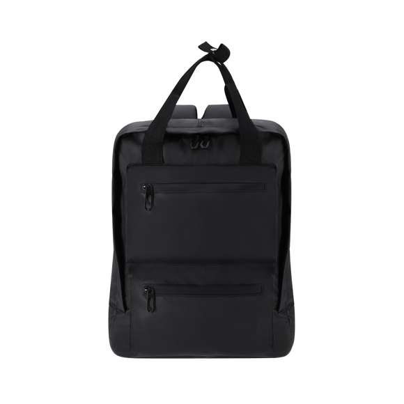 Mochila en resistente PU. Cuenta con un bolsillo principal y dos frontales para un acceso rápido. Cierres de cremallera invisible. Incluye dos bolsillos en los laterales y asas dobles de transporte, reforzadas en la parte superior con cinta de unión entre ellas para un fácil transporte. Equipada con bolsillo acolchado interior para portátil de hasta 15 pulgadas y bolsillo para tablet de hasta 10 pulgadas. Espalda y cintas de hombros acolchadas, transpirables y ajustables.