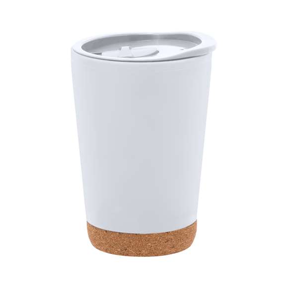 Vaso térmico fabricado en resistente PP reciclado de doble pared, base de corcho y 260 ml de capacidad. Tapa con dosificador de fácil apertura, libre de BPA. Es ideal para tener en tu escritorio, mesa o en cualquier superficie donde disfrutar tranquilamente de tu bebida favorita. El PP reciclado es un plástico reciclado y altamente reciclable, de gran resistencia y apto para multitud de aplicaciones.Con certificación Food Grade, garantizando la seguridad cuando los alimentos entran en contacto con el material usado para fabricar el producto.Elaborado con elementos vegetales para así fomentar la utilización de materias primas naturales y reducir las emisiones contaminantes.