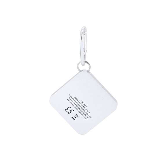 Cargador inalámbrico 15W fabricado en aluminio. Diseñado para la carga de smartphone, auriculares y smartwatch. Con fijación magnética. Incluye mosquetón metálico de transporte. Conexión tipo C.