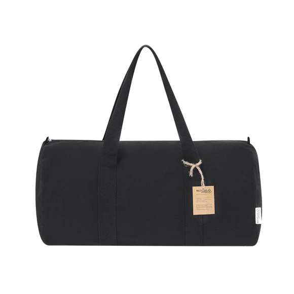 Bolso fabricado en material 100% canvas reciclado. Con resistentes asas alrededor del bolso y compartimento principal con cierre de cremallera. Etiqueta exterior con logotipo Algodón Reciclado.