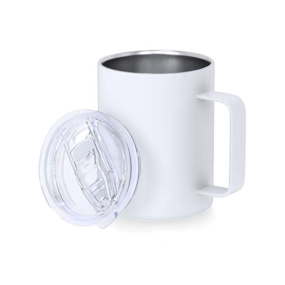 Taza térmica fabricada en acero inox de doble pared y 400 ml de capacidad. Exterior en acabado caucho, especialmente diseñada para marcaje láser. Incluye tapa de cierre a presión transparente, con dosificador de fácil apertura, libre de BPA.