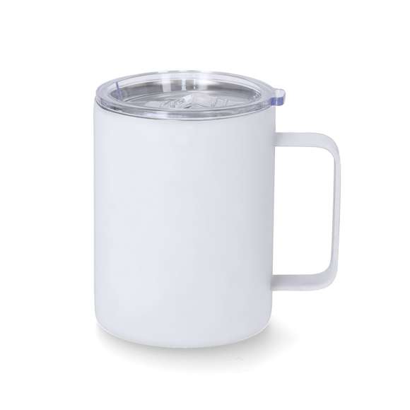 Taza térmica fabricada en acero inox de doble pared y 400 ml de capacidad. Exterior en acabado caucho, especialmente diseñada para marcaje láser. Incluye tapa de cierre a presión transparente, con dosificador de fácil apertura, libre de BPA.