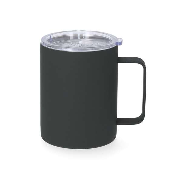 Taza térmica fabricada en acero inox de doble pared y 400 ml de capacidad. Exterior en acabado caucho, especialmente diseñada para marcaje láser. Incluye tapa de cierre a presión transparente, con dosificador de fácil apertura, libre de BPA.
