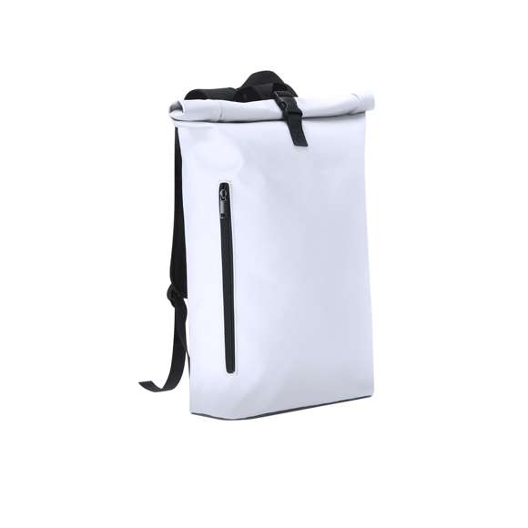 Mochila de suave PU. Con bolsillo principal y sistema de cierre de hebilla. Interior de gran capacidad con compartimento acolchado para portátiles de hasta 15 pulgadas. Con bolsillo frontal de cremallera y espalda acolchada. Cintas ajustables y acolchadas.