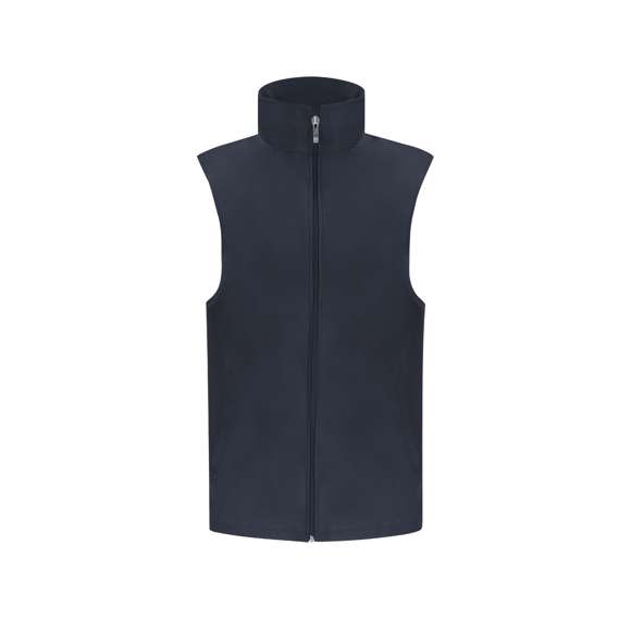 Chaleco Unisex de tejido ligero y transpirable con interior confeccionado en tejido de malla blanco. Cremallera frontal a tono y tirador plateado, con un bolsillo exterior en cada lateral.