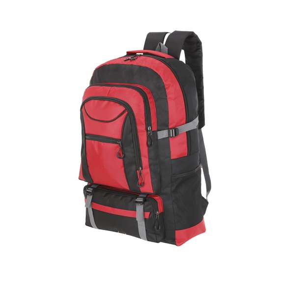 Mochila en resistente poliéster 600D. Con compartimento principal con cierre de cremallera de doble tirador y forro interior, múltiples bolsillos frontales con cierres de cremallera y cómodos tiradores de amplio agarre. Incluye bolsillos laterales de rejilla. Espalda acolchada, cintas de hombro ajustables y acolchadas, así como una correa de cintura ajustable.