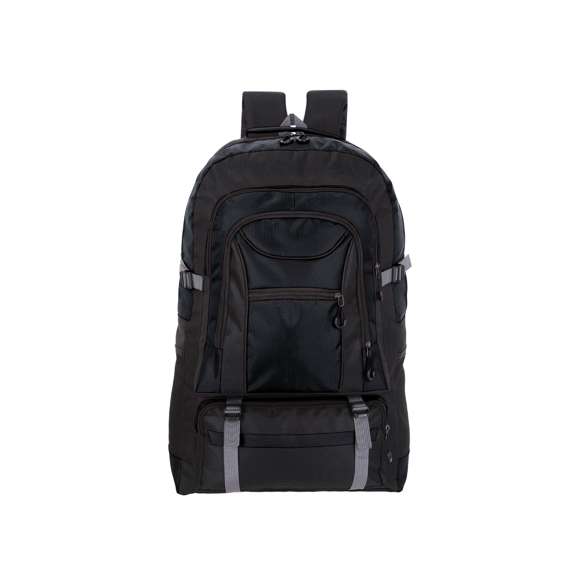 Mochila en resistente poliéster 600D. Con compartimento principal con cierre de cremallera de doble tirador y forro interior, múltiples bolsillos frontales con cierres de cremallera y cómodos tiradores de amplio agarre. Incluye bolsillos laterales de rejilla. Espalda acolchada, cintas de hombro ajustables y acolchadas, así como una correa de cintura ajustable.
