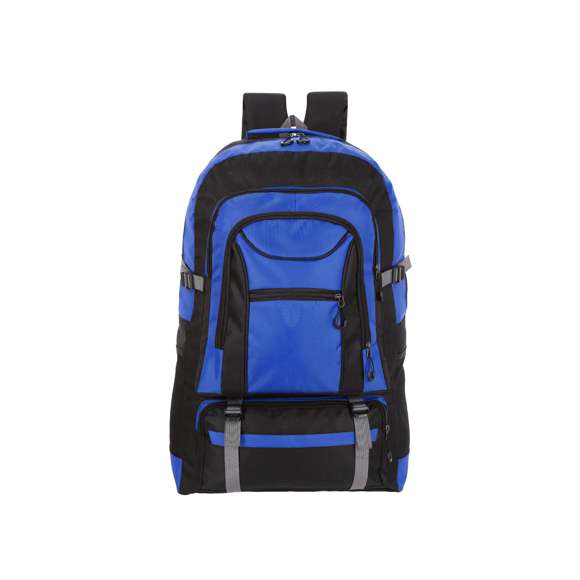 Mochila en resistente poliéster 600D. Con compartimento principal con cierre de cremallera de doble tirador y forro interior, múltiples bolsillos frontales con cierres de cremallera y cómodos tiradores de amplio agarre. Incluye bolsillos laterales de rejilla. Espalda acolchada, cintas de hombro ajustables y acolchadas, así como una correa de cintura ajustable.