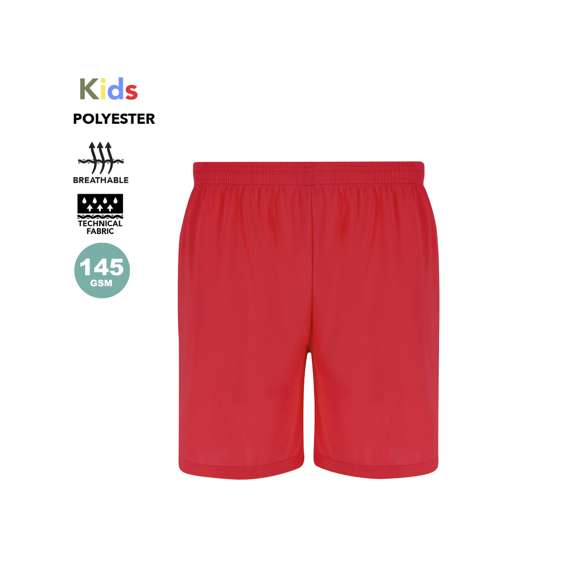 Pantalón corto de niño con cintura elástica ajustable y cordón interior para un ajuste personalizado, complementado con pespunte de seguridad. Con aperturas laterales en cada pierna y bolsillos laterales.