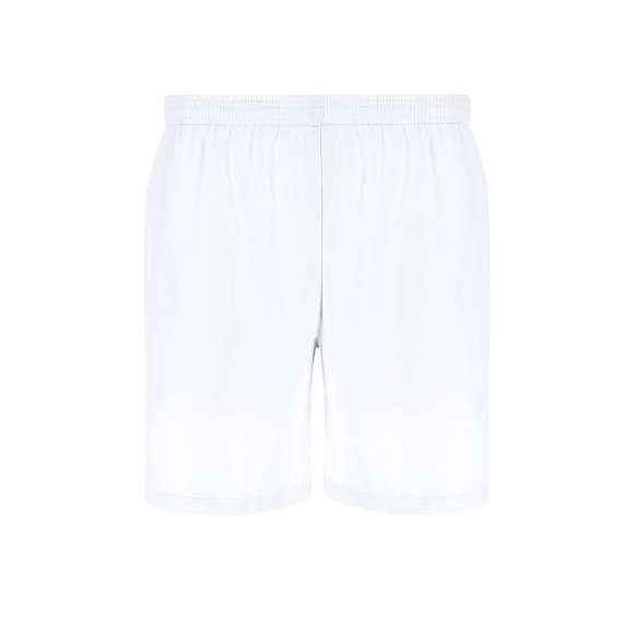 Pantalón corto de niño con cintura elástica ajustable y cordón interior para un ajuste personalizado, complementado con pespunte de seguridad. Con aperturas laterales en cada pierna y bolsillos laterales.
