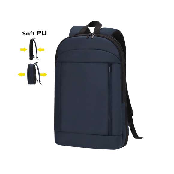 Mochila extensible confeccionada en resistente PU/ poliéster 900D. Equipada con cierre de cremallera de doble tirador, con posibilidad para ampliar la capacidad. Con compartimento interior acolchado para portátil de hasta 15 pulgadas. Cómodas cintas de hombros acolchadas, transpirables y ajustables. Incluye cinta para fijarla en trolley y maletas.