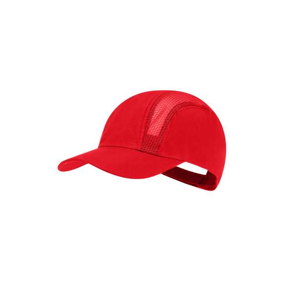 Gorra deportiva en suave microfibra de diseño. Ajustable cierre de velcro y paneles de redecilla transpirables.
