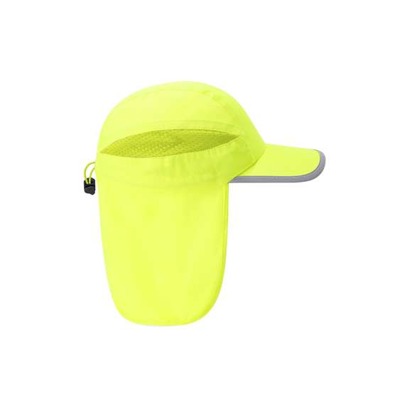 Gorra de poliéster en color fluorescente, ideal para mayor visibilidad. Incluye perfil reflectante en la visera. Con cierre elástico con accesorio ajustable para un cómodo y personalizado ajuste. Cuenta con paneles de redecilla transpirables que favorecen la ventilación durante el uso. Su práctica solapa trasera ofrece protección adicional, resguardando el cuello de los rayos solares.