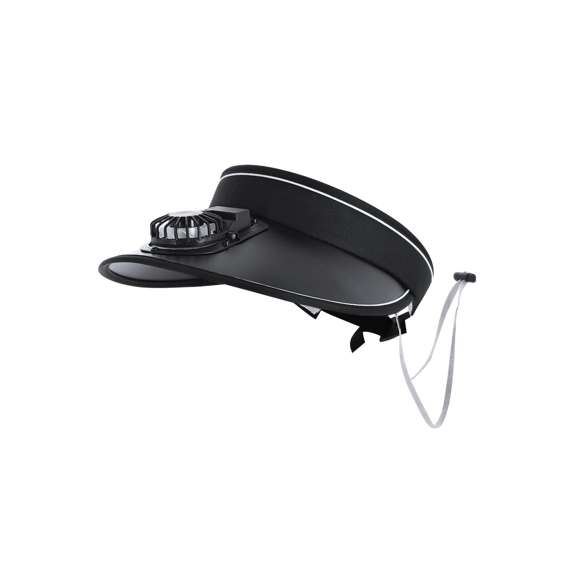 Visera con Ventilador Recargable y Ajustable. Incorpora un ventilador integrado en la visera, con 3 velocidades ajustables y posición orientable, proporcionando una ventilación personalizada y efectiva. Con interior acolchado para mayor confort, cinta elástica ajustable y cierre fabricado en PP que garantiza un ajuste perfecto. Incluye cordón de transporte con accesorio de ajuste para facilitar su uso y transporte y batería recargable con micro USB de 150 mAh.