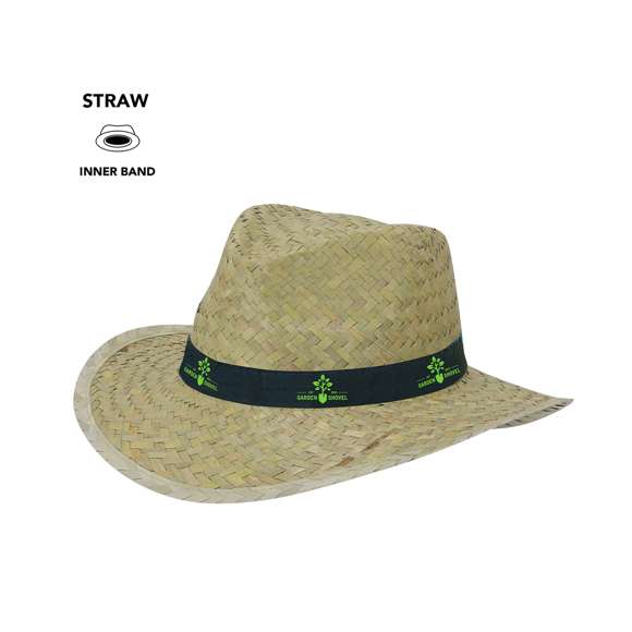 Sombrero de paja. Fabricado con paja trenzada en color verde natural. Incluye cinta interior que proporciona comodidad.