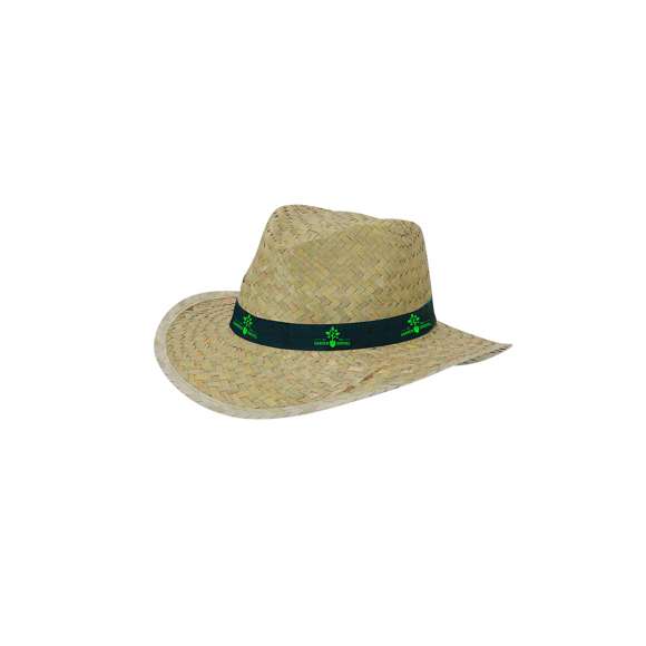 Sombrero de paja. Fabricado con paja trenzada en color verde natural. Incluye cinta interior que proporciona comodidad.