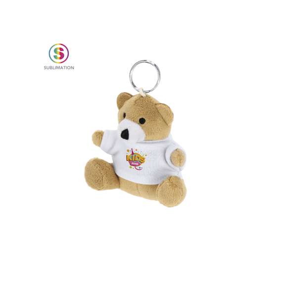 Llavero osito de peluche con camiseta personalizable, ideal para sublimación.