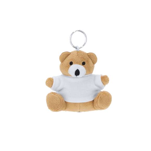 Llavero osito de peluche con camiseta personalizable, ideal para sublimación.