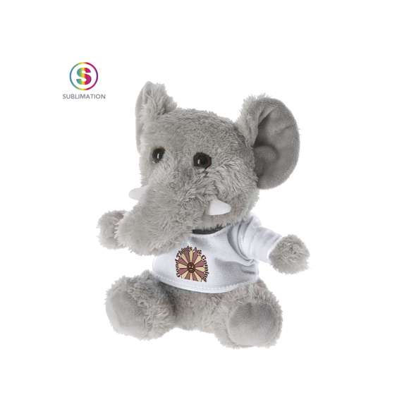 Suave peluche elefante con camiseta personalizable, ideal para sublimación.