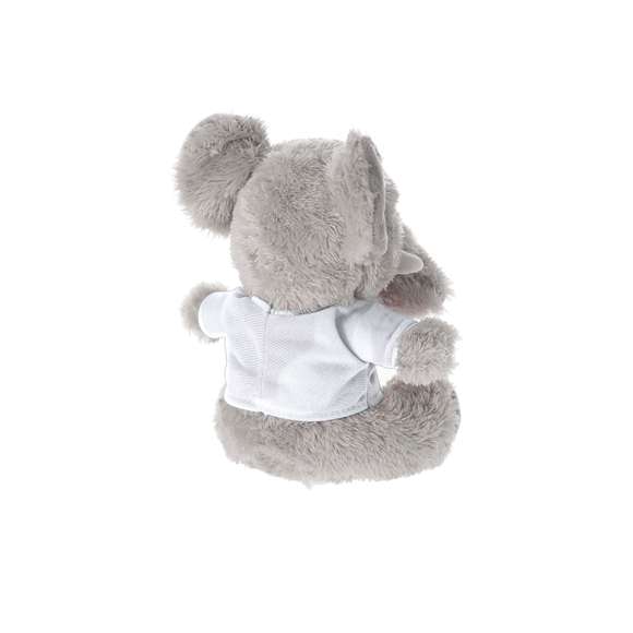 Suave peluche elefante con camiseta personalizable, ideal para sublimación.