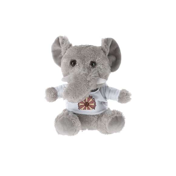 Suave peluche elefante con camiseta personalizable, ideal para sublimación.