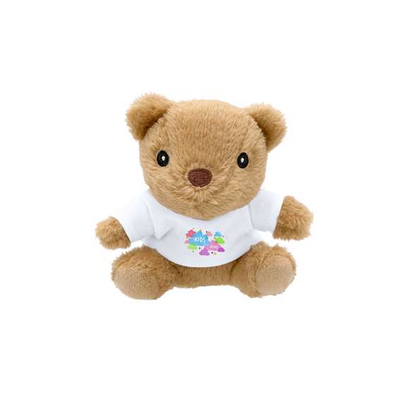 Suave oso de peluche fabricado en RPET con sudadera personalizable, ideal para sublimación.El material RPET se elabora a partir de plástico reciclado, para así
