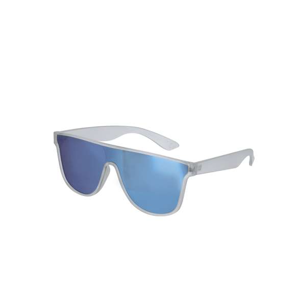 Gafas de sol con protección UV 400.Con montura de diseño translúcido y lentes en color azul efecto espejo.